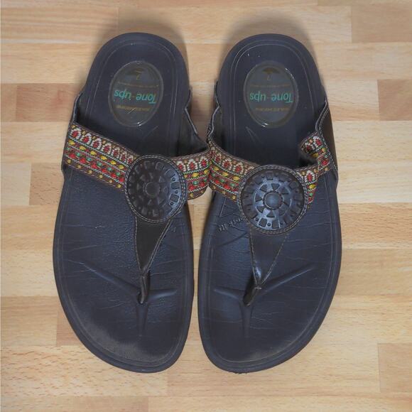 Skechers Brown Cali Tone Ups Sandals Flip Flops Boho Toe Post Thong - Size 7 - Picture 4 of 12